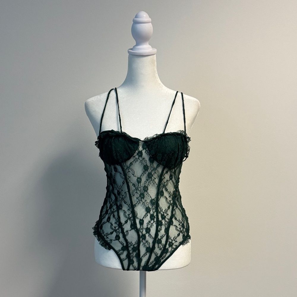 Free People Intimately If You Dare Lace Bodysuit In Pine Green S